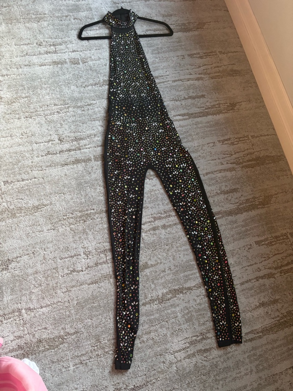 Even skyBlack Halter Jumpsuit with Multicolor Rhinestones festival